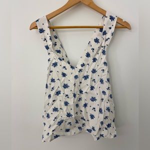 Sezane Hermione blue and white floral crop top size FR 36/US 4